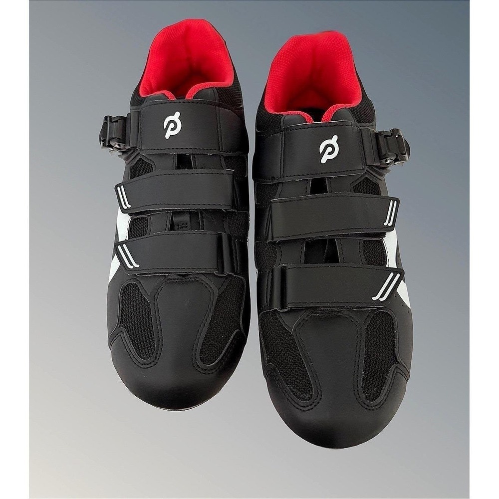 Peloton Cycling Shoes Mens US Size 12 Black Red White PL-SH-02 EU 46 With Cleats - Picture 2 of 16